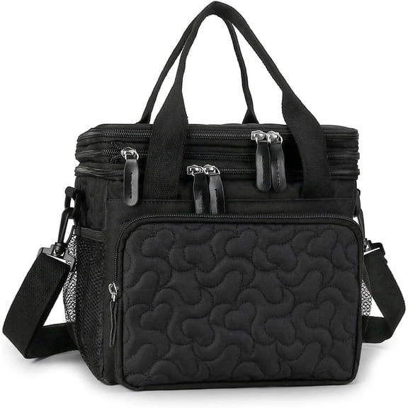 Lunch Bag for Women Men Double Deck Lunch Box,Expandable Large Lunch Bags,Leakproof Lunch Box Cooler Bag (Black)
