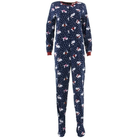 Rene Rofe Women's Winter Bunny Navy Footed Pajamas