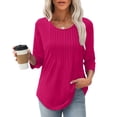 thumbnail image 2 of Blusa XIEERDUO para mujer, manga 3/4, plisada, cuello redondo, color rosa intenso, 2 of 4