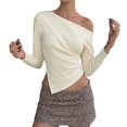 thumbnail image 3 of Women'S Off Shoulder Tops Dressy Long Sleeve Asymmetrical Slim Fit Going Out Fall Blouse Ruched Shirts Color S, 3 of 9