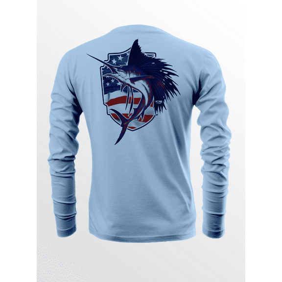 KORE Offshore Mens Long Sleeve UPF50  Dri-All-Day Sunblock Fishing Shirt - PATRIOT SAILFISH