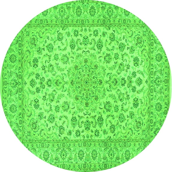 Ahgly Company Indoor Round Medallion Green Traditional Area Rugs, 4' Round