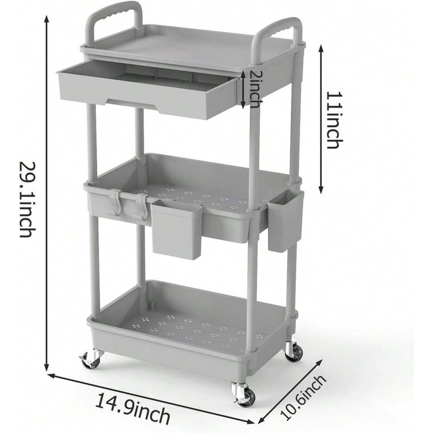 NTGFU 3 Tier Rolling Storage Cart with Drawers,Room Decor,Bathroom Decor,Rolling Utility Cart Rolling Storage Organizer Tool for Kitchen,Bathroom,Living Room,Office Outdoor Decor - Grey