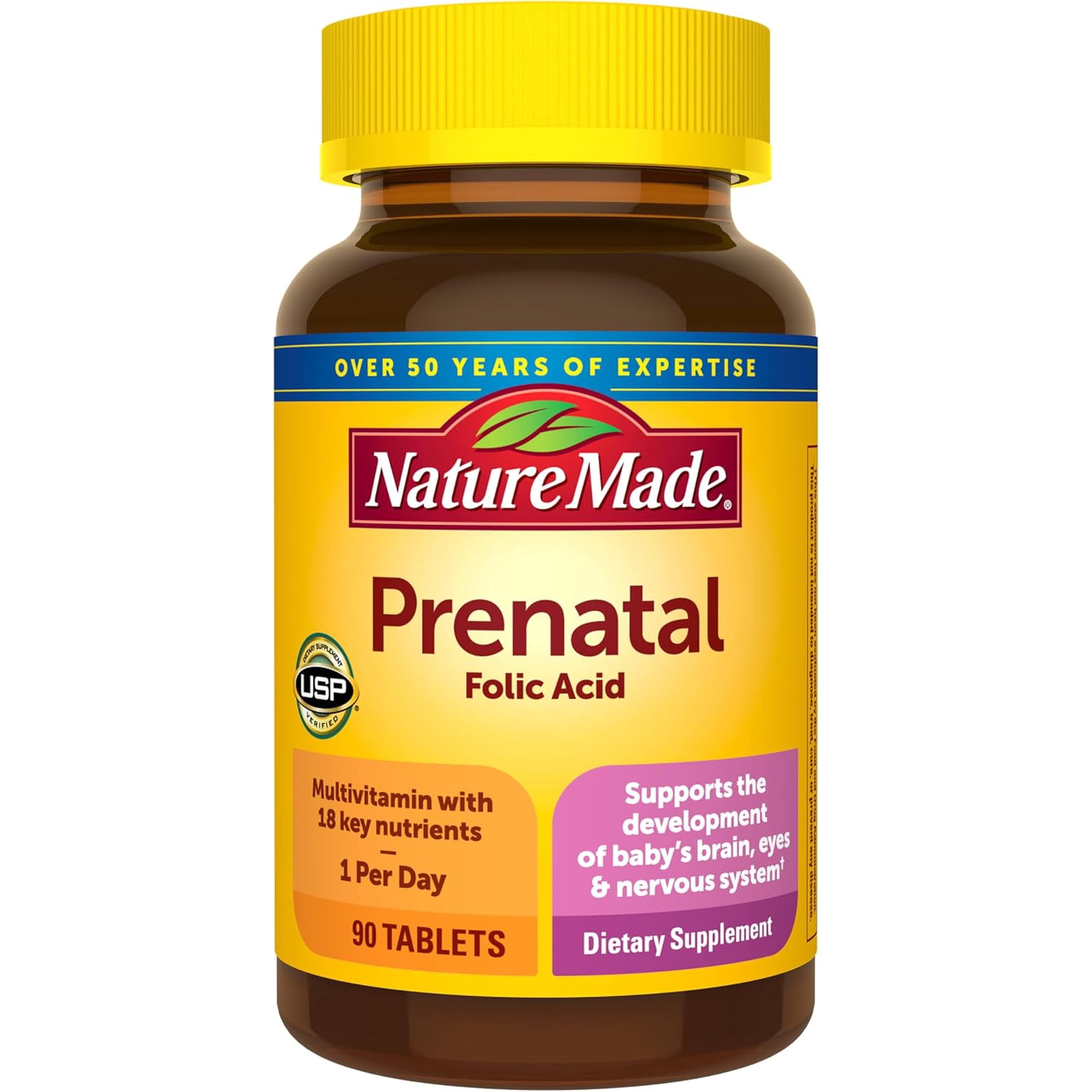 Nature Made Prenatal Multivitamin with Folic Acid, Prenatal Vitamins for Women, 90 Tablets, 90 Day Supply