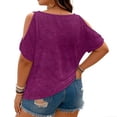 thumbnail image 3 of Women's Plus Size Off Shoulder Batwing Sleeve Relaxed Fit Casual Summer T Shirt Tops Purple XL, 3 of 3