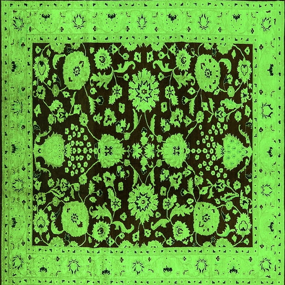 Ahgly Company Indoor Square Oriental Green Industrial Area Rugs, 5' Square