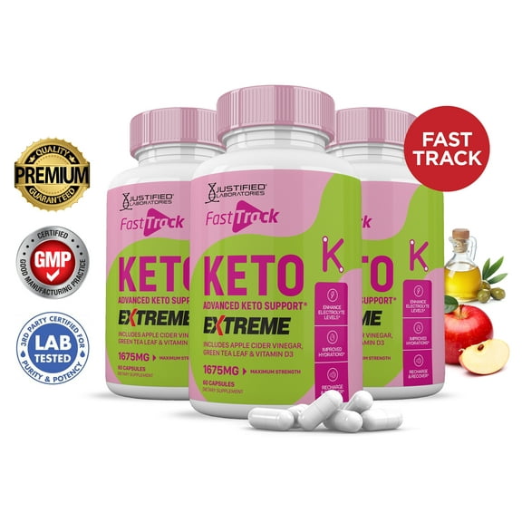 (3 Pack) Fast Track Keto ACV Extreme Pills 1675mg Alternative to Gummies Dietary Supplement 180 Capsules