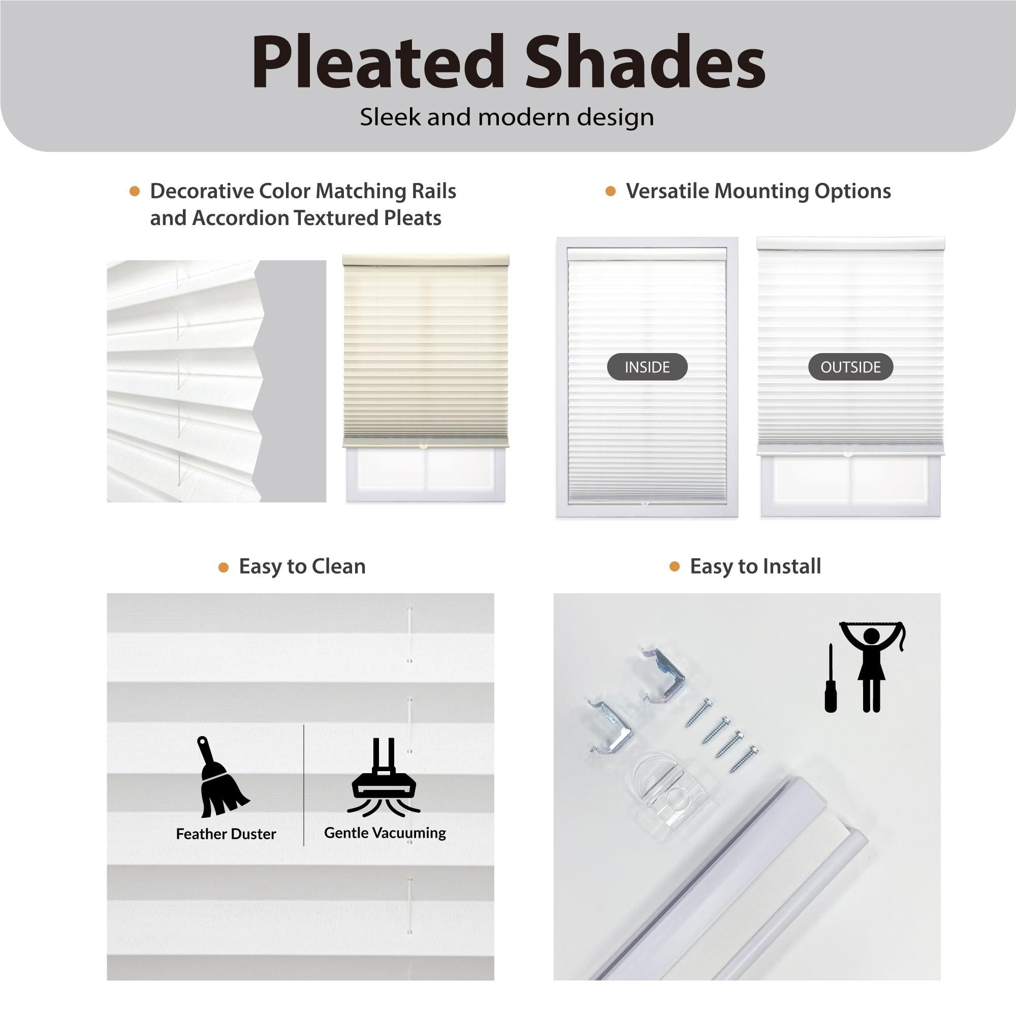 Regal Living Cordless Light Filtering Polyester Pleated Shades, Black - 38 in. W x 72 in. L