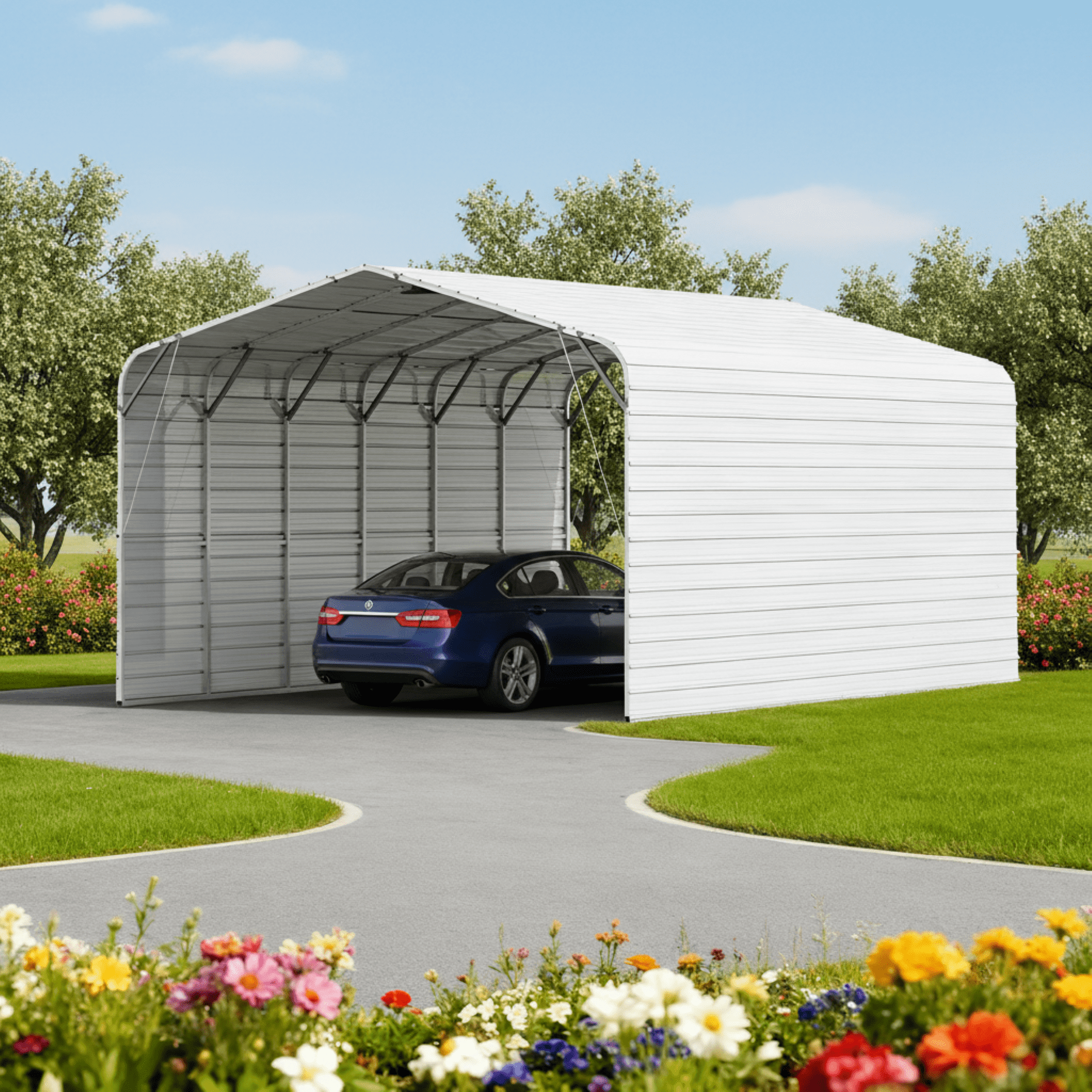 DuraYu 20x30 ft Enclosed Metal Garage for Vehicles, Heavy-Duty Steel Carport with Side Panels, Cream