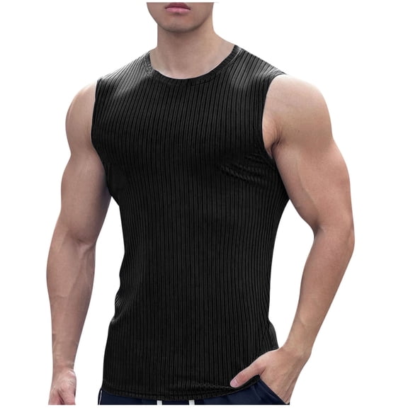 Maean Mens Ribbed Tank Muscle Sleeveless Tops Undershirts Workout Gym Lightweight Breathable Summer Tee