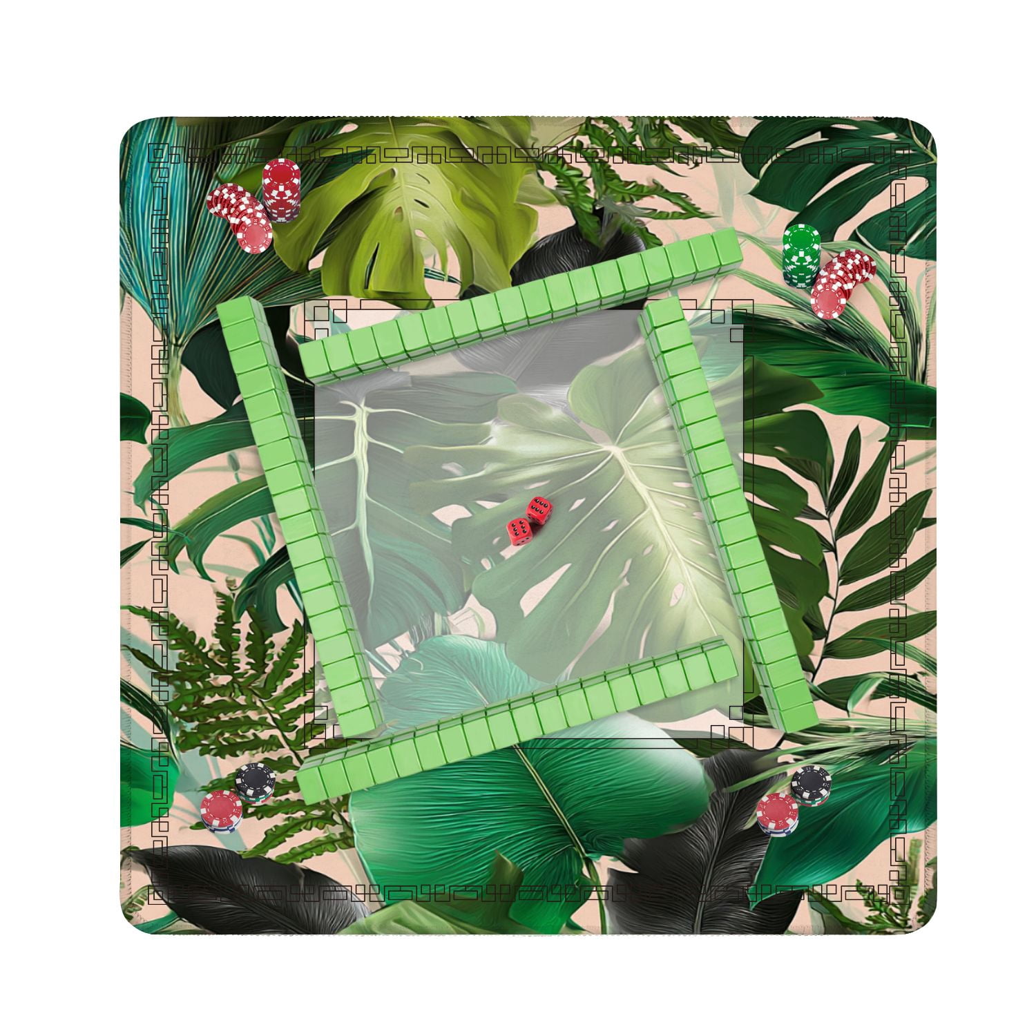 Mahjong Mat 31.5" x 31.5" tropical palm leaves seamless stylish fashion floral Non-Slip Noise Reduction American Mahjong Tiles Table Cover for Dominoes Poker Card Board Games Gift