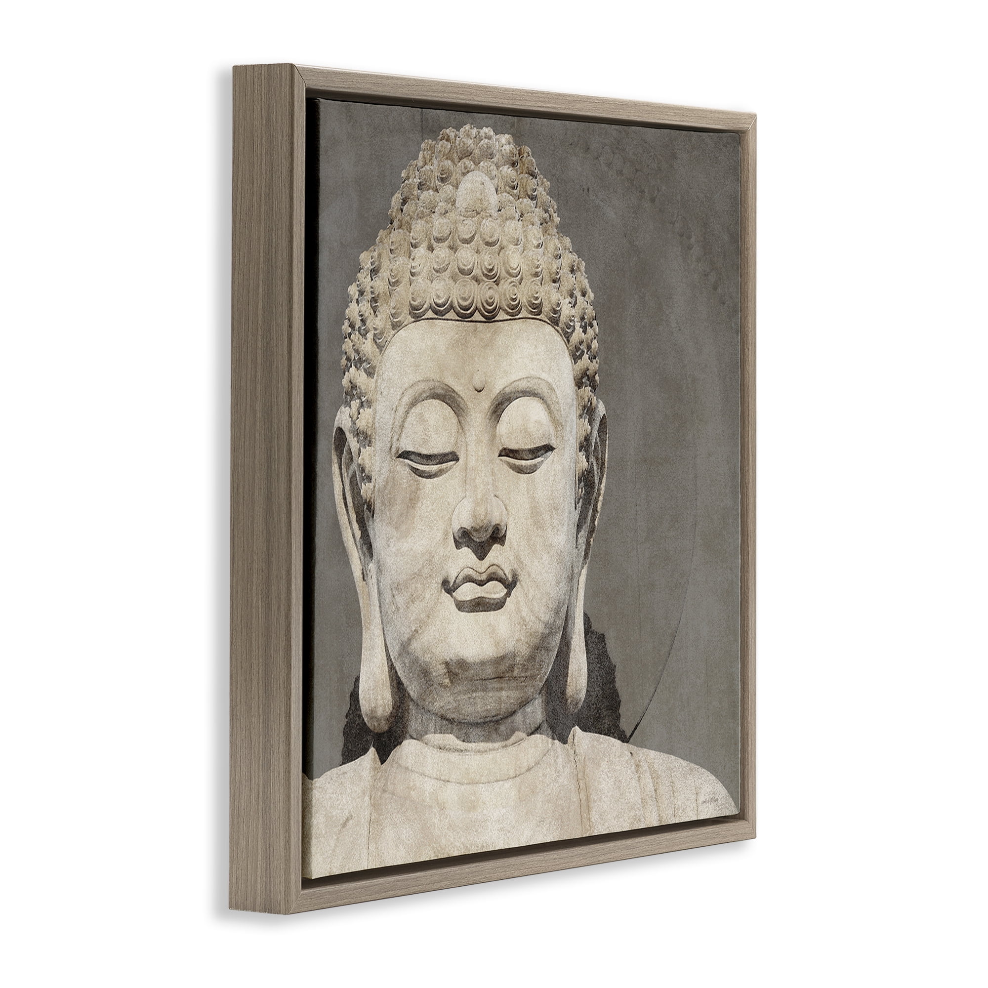 Stupell Industries Rustic Buddha Portrait History & Language Painting Brown Floater Framed Canvas Art Print Wall Art, 18 x 18