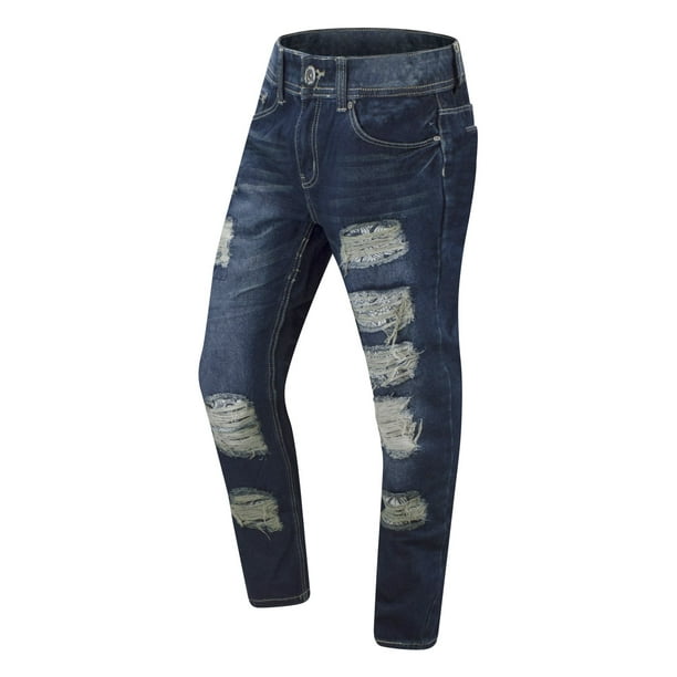 Trending Apparel NEW Men Ripped Blue Jeans With Bandana Print