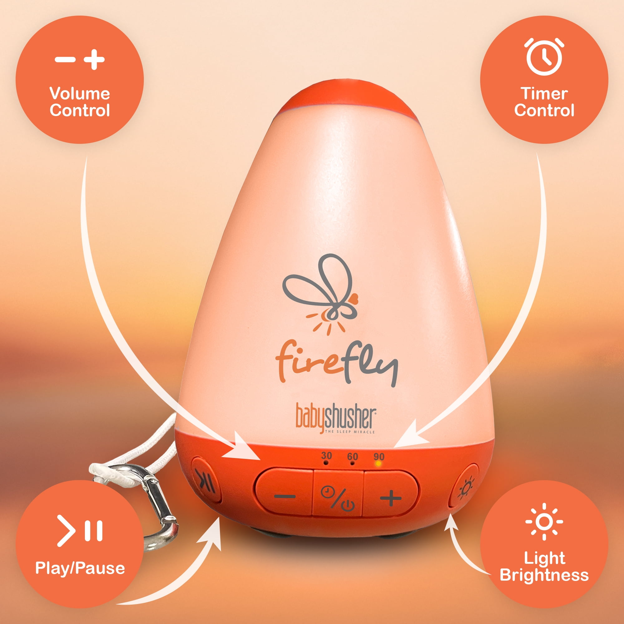 Shusher Firefly Sound Machine for Babies with Adjustable Amber Night Light for Newborns & Toddlers
