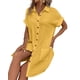 thumbnail image 2 of Vestido Túnica Holgado Informal de Verano para Mujer, de Algodón y , con Botones, Escote en V, Corta, Color Amarillo, Talla M, 2 of 7