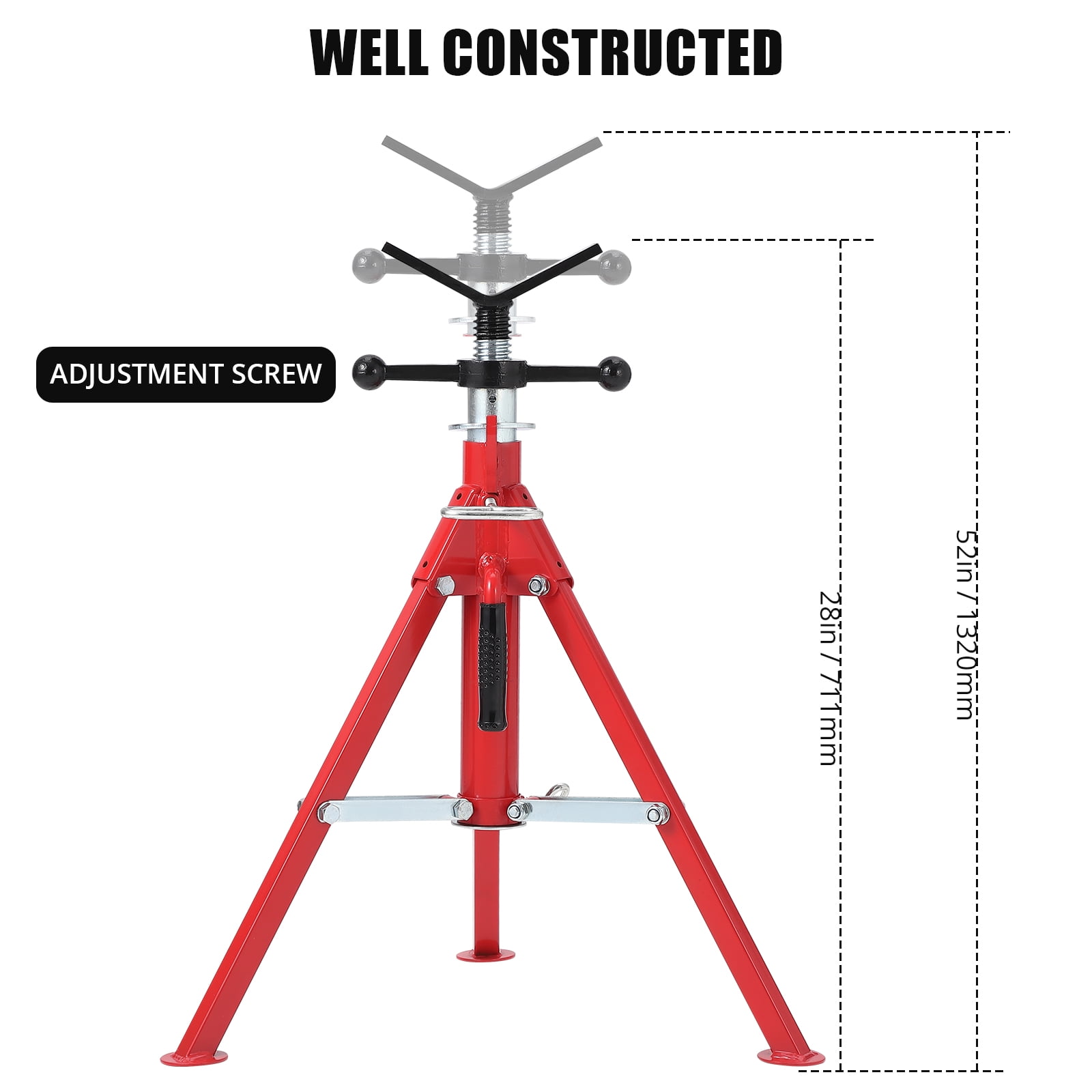 JustSmart Adjustable Pipe Jack Stand, 28 to 52 Inch Height, V-Head Welding Pipe Support, 2500 lbs Capacity Heavy Duty