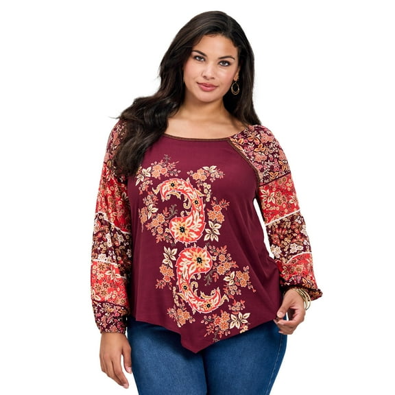 Avenue Women's Plus Size Nichola Scarf Print Top