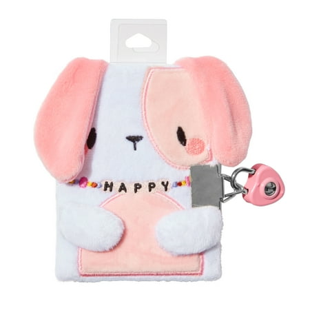 Claire's Children's Happy Pink Puppy Lock and Key Plush Blank Diary, 25 Pages