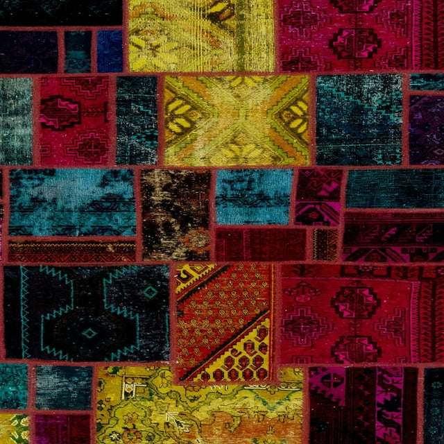 Ahgly Tapis d'Intérieur Carré Abstrait Bronze Antique Vert Patchwork, 4 Pieds Carré