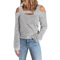 thumbnail image 2 of Conairie Womens Cold Shoulder Shirt Solid Loose Long Sleeve Tunic Tops Comfy Summer Outfits Clothes 2026 Beach Grey M, 2 of 4