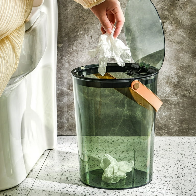 KLGO 10 Liter Rectangular Plastic Trash Can Wastebasket with Press Type  Lid,2.4 Gallon Garbage Container Bin for Bathroom,Powder