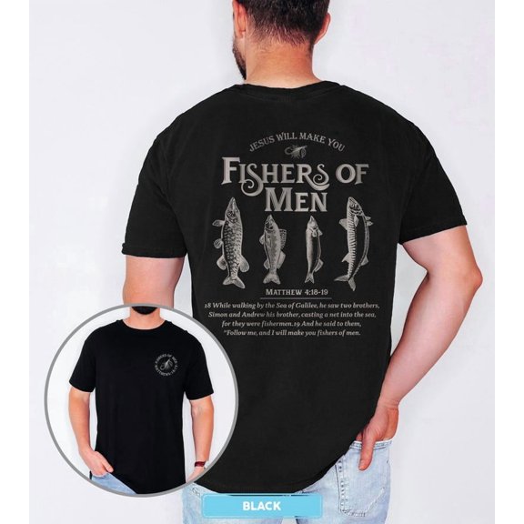 Fishers of Men Tee, Christian T-shirts, Outdoors Faith Shirt, Jesus Tee, Bible Verse Matthew 4:19