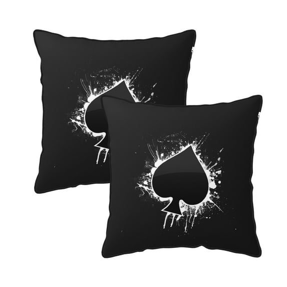 Velvet Decorative Throw Pillow Covers Set of 2, Soft Square Cushion Cover with Invisible Zipper Poker Spades Aces Printing, 16"x16"