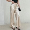 thumbnail image 5 of Levmjia Women's Satin Wide Leg Pants High Waisted Lounge Pants with Pockets Adjustable Drawstring Casual Trousers for Evening, 5 of 7