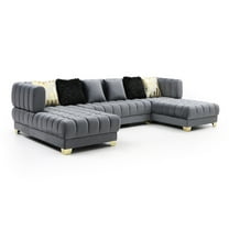 Marigold Gray Velvet U-Shaped Double Chaise Sectional Sofa Gold or Silver Legs