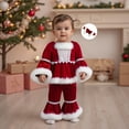thumbnail image 3 of Spewahor Toddler Baby Girl Christmas Santa Outfits 6 12 18 24 Months 2T 3T 4T Plush Patchwork Round Neck Tops + Elastic Waist Flare Pants, 3 of 9
