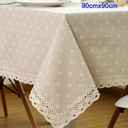 

Flower Pattern Tablecloth Linen Cotton Table Cloth with Lace Dining Table Cover