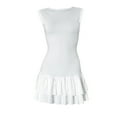 thumbnail image 5 of Womens Mini Dress - Double Layered Ruffle Hem Ruched Tiered Skirt, Sleeveless Bodycon Tank Dress, Polyester Material, S-L Sizes, 5 of 5