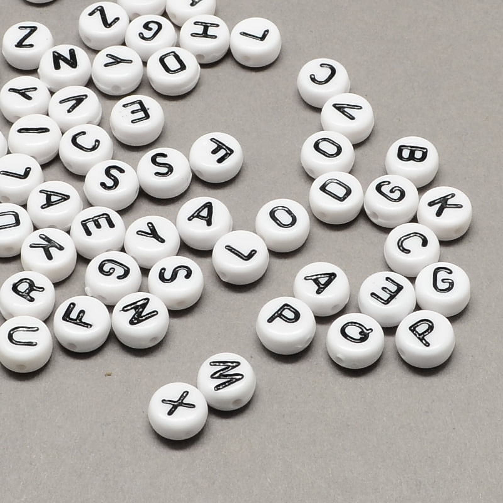 White and Black Acrylic Horizontal Hole Letter Beads Flat Round with Random Letters Letter 7x4mm Hole: 1.3mm 3600pcs/500g Black