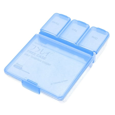 Clear Blue Plastic 4 Compartments Design Jewelry Earring Pill Case Box