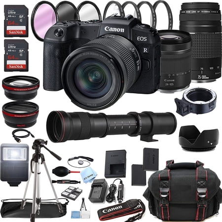 Canon EOS RP Mirrorless Digital Camera with RF 24-105mm f/4-7.1 STM Lens + 75-300mm F/4-5.6 III Lens + 420-800mm Super Telephoto Lens + 128GB Memory + Case + Tripod + Filters 44pc Bundle
