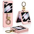 thumbnail image 1 of GKK For Samsung Galaxy Z Flip5 5G Case Ring Holder Hard PC Phone Cover with Rear Screen Film - Pink, 1 of 5