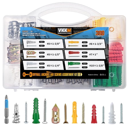 Drywall Anchors Assortment Kit 400Pcs 6 Sizes Self Drilling and Plastifc Wall Anchors Drywall Hanging Set for Pictures Frames Mirrors and Shelves Bit Included