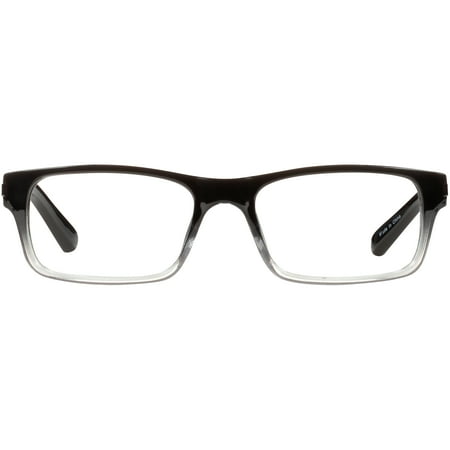 M+ Readers Mens Leo +1.25 Rectangle Reading Glasses with Case, Black Gradient
