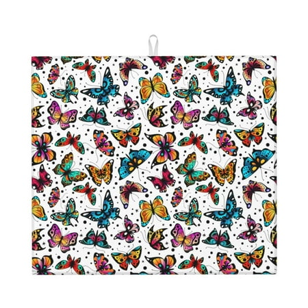 

Pofeuu Colorful Flying Butterflies Print Ultra Water Absorbent Microfiber Dish Drying Mat Drying Mat for Kitchen Kitchen Counter Accessories