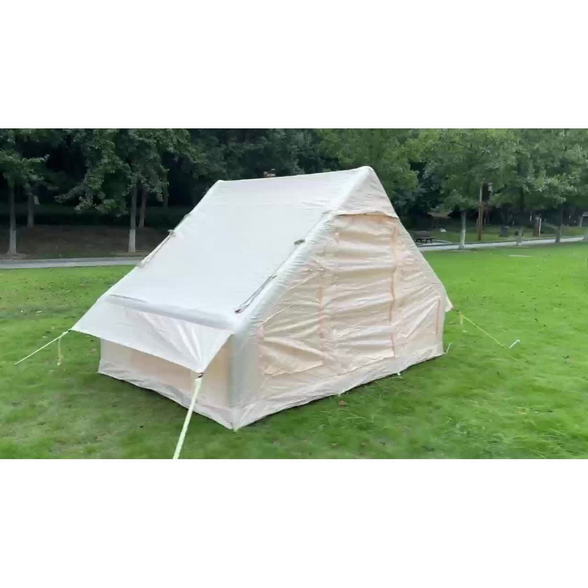 ZHICHUN Inflatable Camping Tent with Hand Pump 4 Season Waterproof Windproof Glamping Air Tent Oxford Cabin Tent with Mesh & Chimney Window