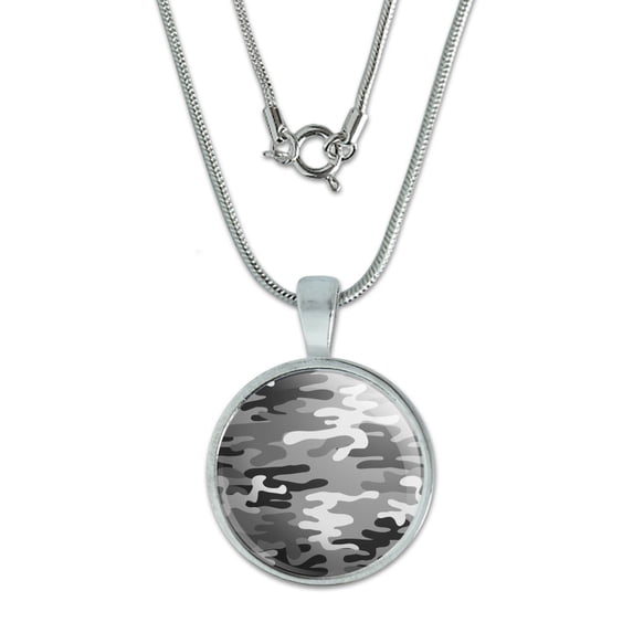Snow Camouflage 0.75" Pendant with Sterling Silver Plated Chain