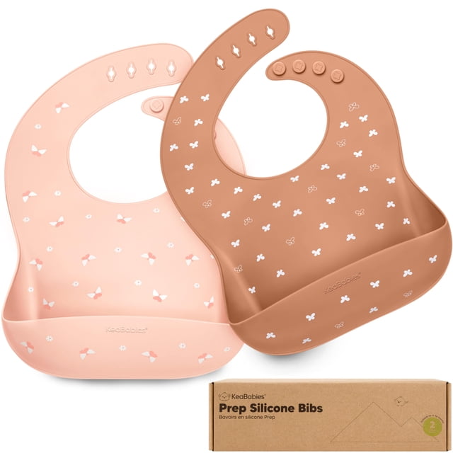 Baberos para Bebés KeaBabies Paquete de 2 de Silicona Impermeables con Capturador de Comida