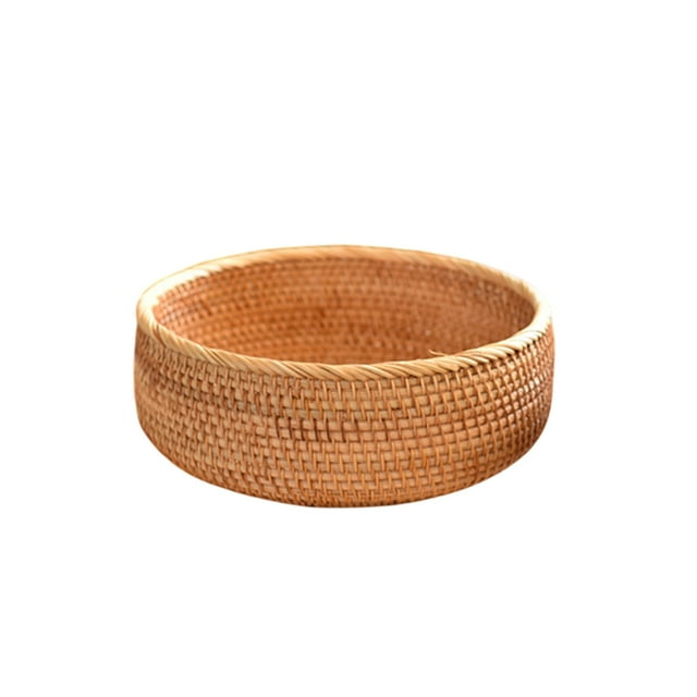 Handwoven Rattan Storage Basket Natural Brown Woven Fruit Vegetable Drainage Basket Kitchen Counter Living Room Organizer Snack Bread Basket Lightweight Durable Home Decor