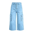thumbnail image 4 of Usloyux Women's Wide Leg Capri Pants High Waisted with Pockets Casual Solid Streetwear Cargo Trousers for Summer Vacation Beach, Light Blue M, 4 of 6