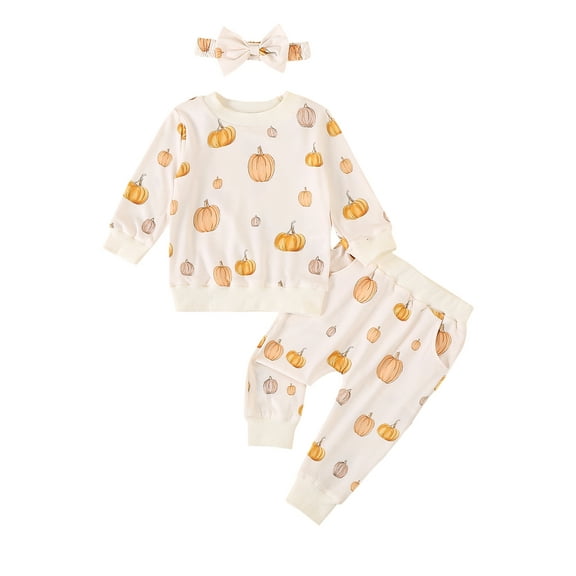 Toddler Baby Girl Halloween Outfits Pumpkin Long Sleeve Sweatshirts Jogger Pants Headband 3Pcs Fall Clothes Set 3M-3T