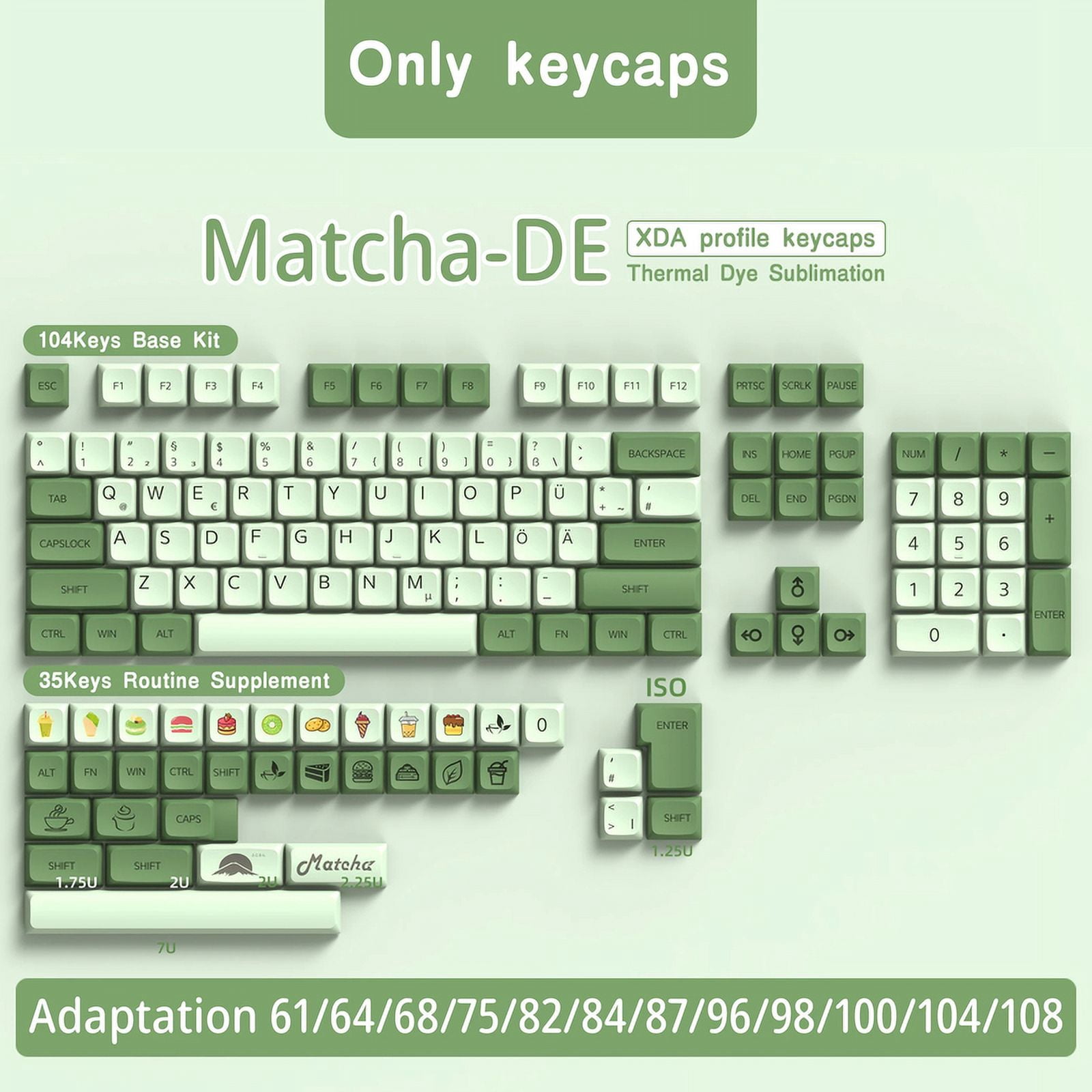 German Keycaps XDA Profile PBT DE Keycap Dye-Sub ISO Alice Layout 7U Space bar For Mechanical Keyboard Wooting