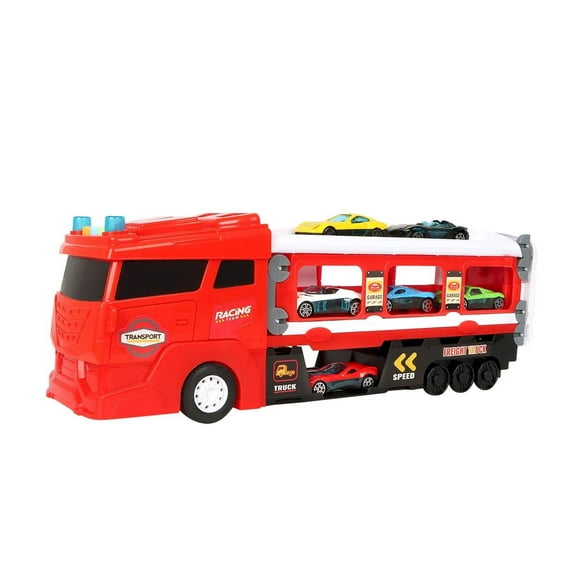 BINGLI Toys for 2 Year Old Boy Birthday Gift - 7 in 1 Car Carrier Transforms into Race Tracks with Dual Launcher Toys for Ages 2-4 Boys - 2-5 Year Old Boy Birthday Gift