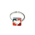 thumbnail image 4 of Sterling Silver Rectangle  Orange Red and Green cut-out Heart Adjustable open Ring, 4 of 6