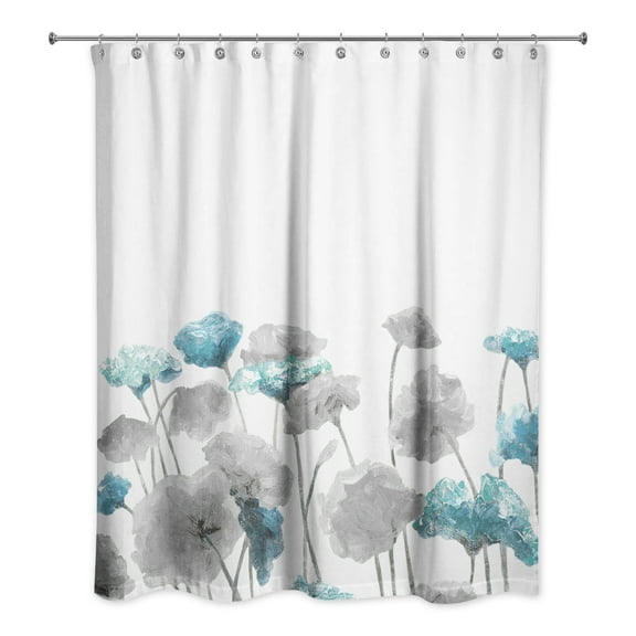 Creative Products Gray Blue Painted Flowers 71x74 Shower Curtain