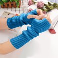 thumbnail image 2 of Xfvqtps Fingerless Gloves for Womens Thumb Hole Arm Knitting Crochet Solid Color Fashion Thermal Warm Winter Mittens Light Blue, 2 of 5